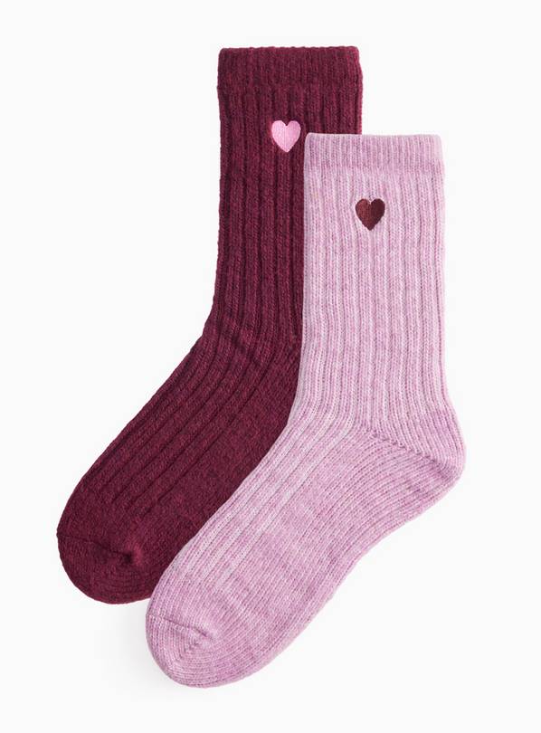 Red & Pink Heart Embroidered Socks 2 Pack  4-8